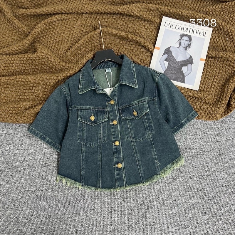 Áo sơ mi jeans bò rách dáng vừa hàng QCL1