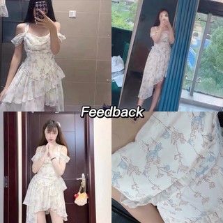 Đầm hoa vạt xéo trễ vai ( Có feedback )