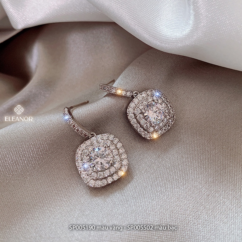Bông tai nữ chuôi bạc 925 Eleanor Accessories hình vuông đính đá sang trọng phụ kiện trang sức 5190
