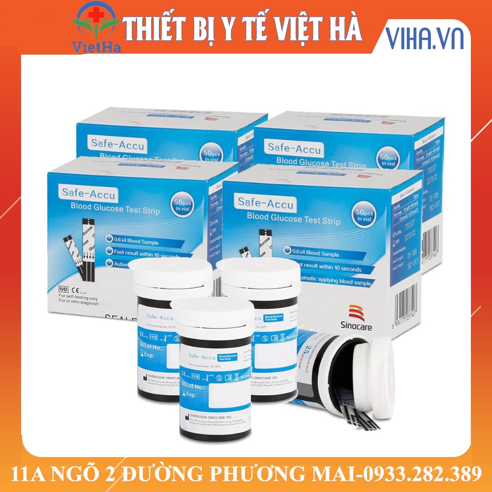 Que thử đường huyết Sinocare Safe Accu hộp 50 que - tặng ngay 50 kim lấy máu