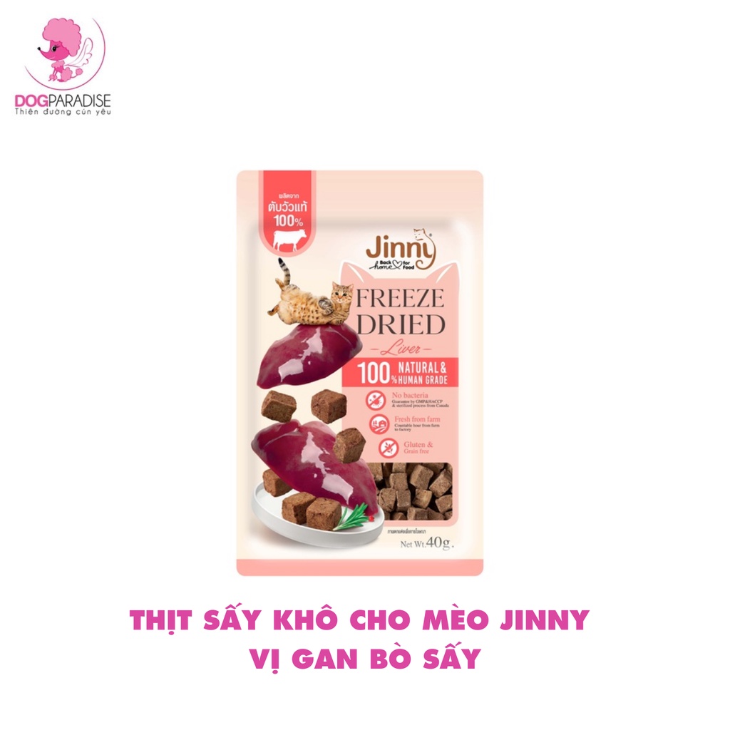 Thịt Sấy Khô Cho Mèo Jinny Sản Xuất An Toàn Hương Vị Gà Gàn Bò Thơm Ngon Giàu Chất Dinh Dưỡng Túi 40g