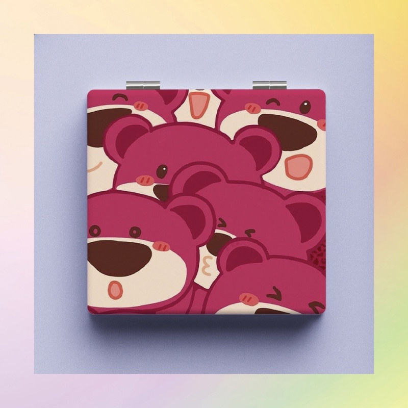 Gương Trang Điểm Cầm Tay mini Hình Vuông In Họa Tiết Dâu Tây / Gấu Dễ Thương