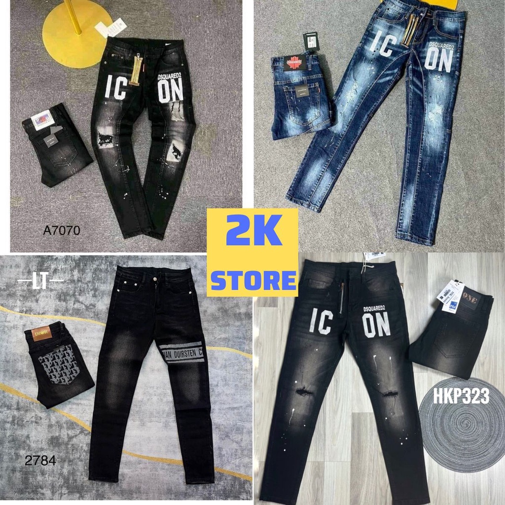 Quần Jeans nam EVI.SU dài ống côn DSQ ICON cao cấp khóa lệch - Quần bò rách hàng quảng châu nam đẹp shop 2k_store