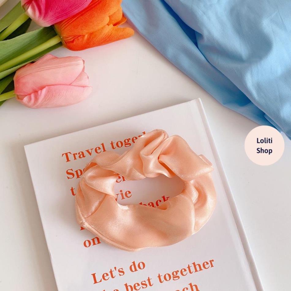 Buộc tóc lụa scrunchies mẫu trơn nhiều màu LOLITI TOC619