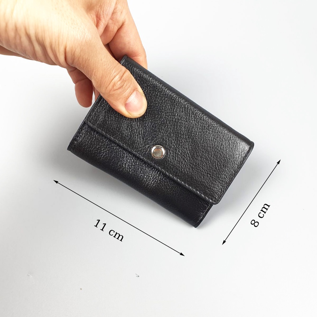 Ví da mini nam/nữ Đen mesh đỏ Cao Cấp – MN115, BH 3 Năm, Ví nhỏ