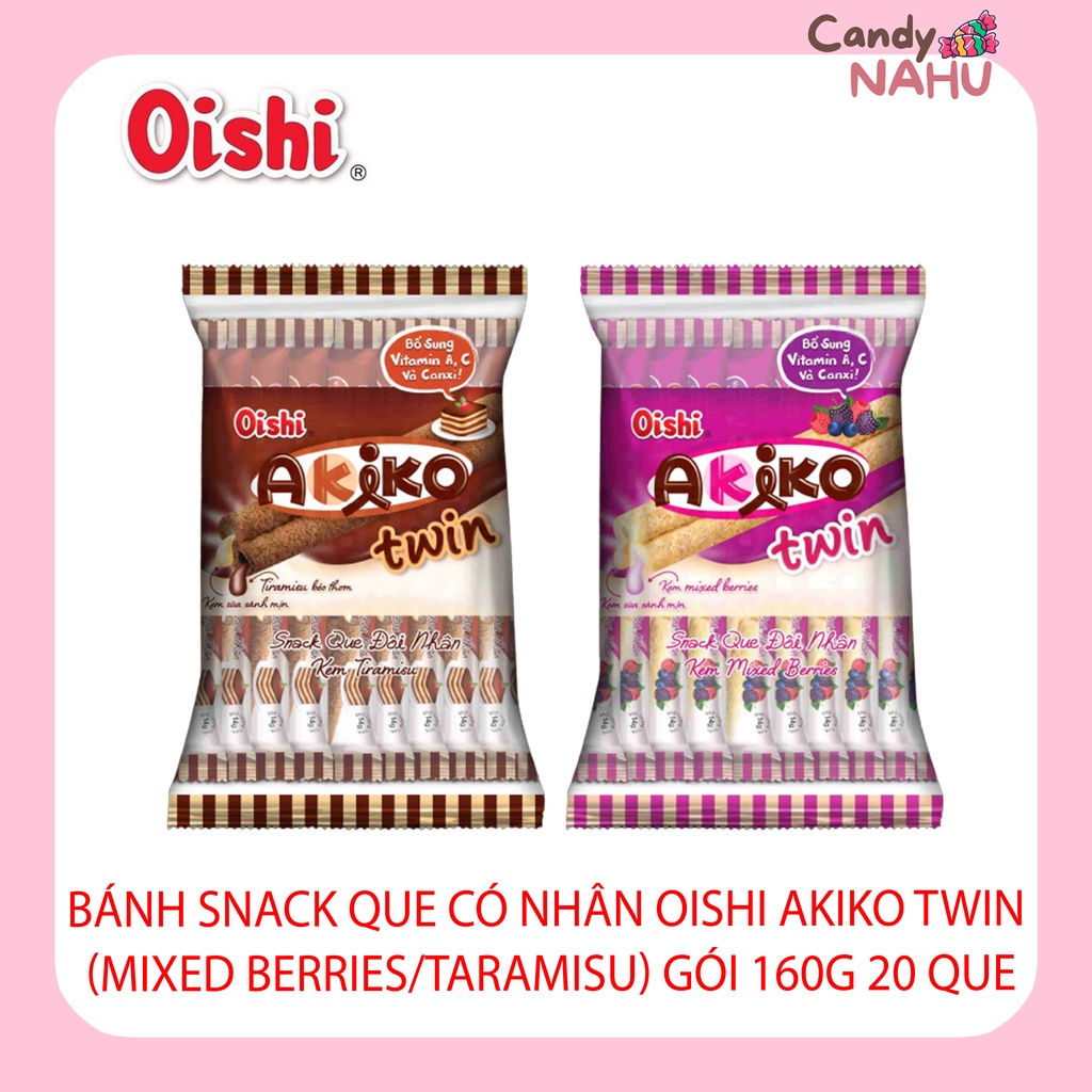 Bánh snack que có nhân Oishi Akiko Twin (Mixed Berries/Taramisu) gói 140g 10 que