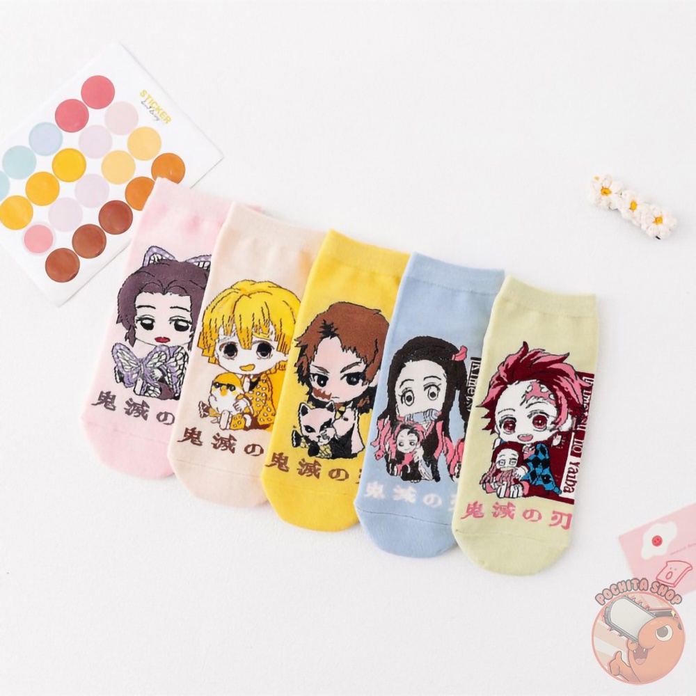Tất Cổ Ngắn In Hình Demon Slayer Đáng Yêu, Vớ Nam Nữ Cotton Họa Tiết Kimetsu No Yaiba Anime Manga Cute Mùa Hè Thu Đông