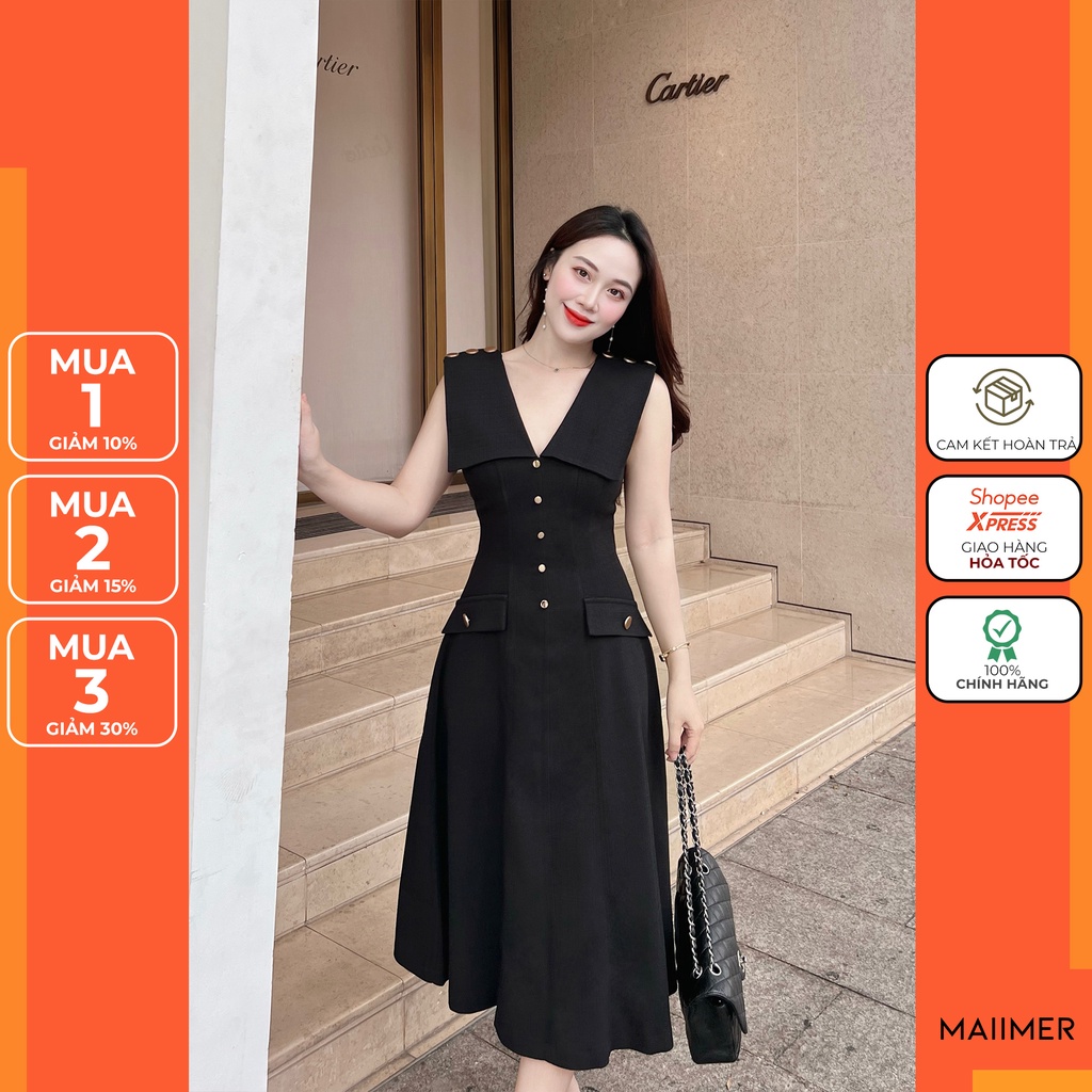 Đầm vạt vai cúc dọc Fiona - MAIIMER
