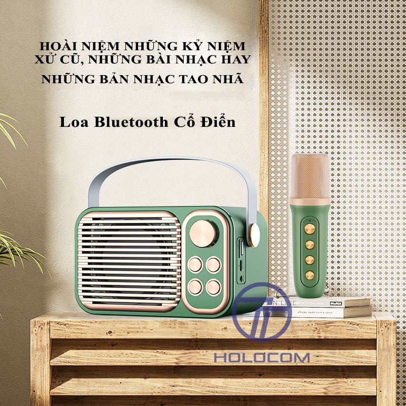 Loa bluetooth karaoke mini xách tay HOLOCOM YS104 kèm micro không dây hát karaoke dùng để nghe nhạc để bàn trang trí