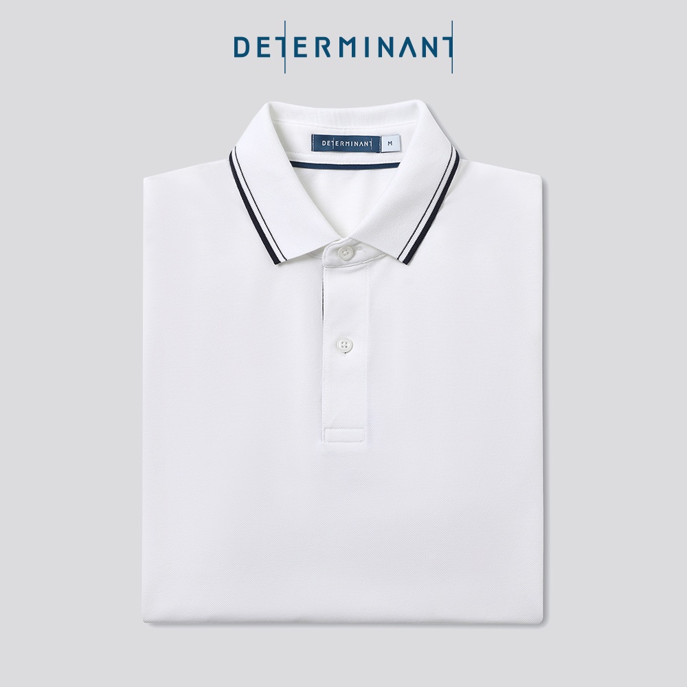 Áo thun nam Polo Cotton Visdry kháng nước chống sờn vải thương hiệu Determinant - màu Trắng phối cổ viền xanh [P01-04]