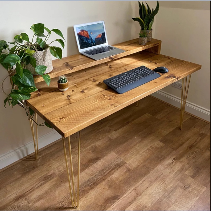 Bàn làm việc gỗ thông chân sắt Vintage - bàn làm việc gỗ tự nhiên 100% gỗ thông 1m4  - Nhỏ Decor