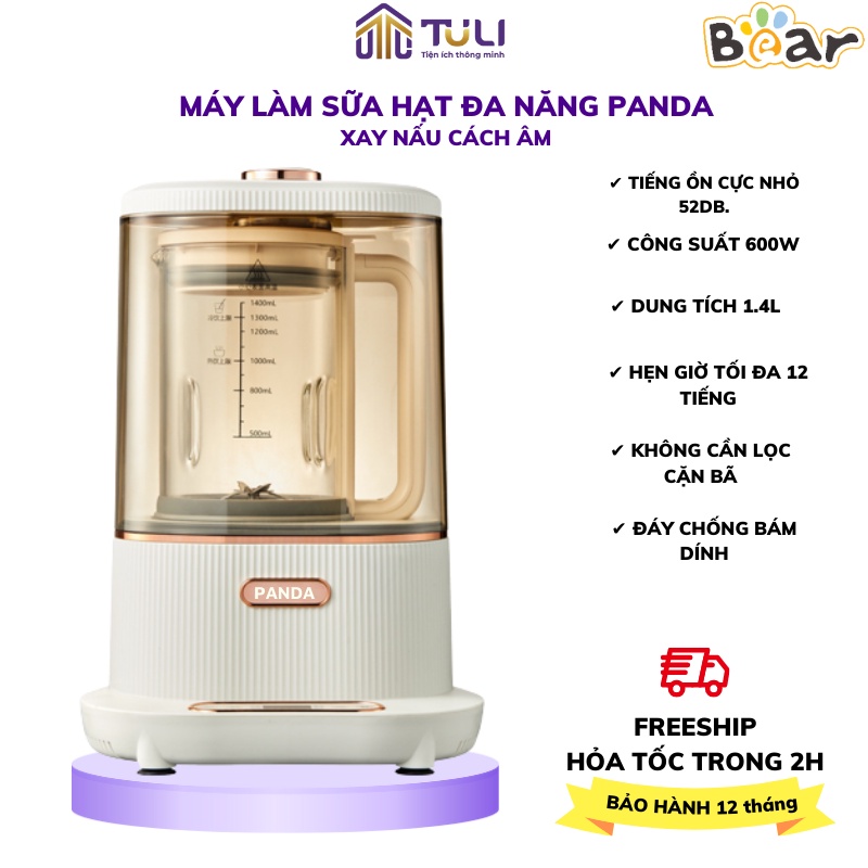 Máy Xay/Nấu/Làm Sữa Hạt Mini Đa Năng PANDA 1.4L, Công Suất 600W, Xay Sinh Tố-Bột Khô-Nấu Cháo-Sữa Đậu Nành_BH 18 Tháng