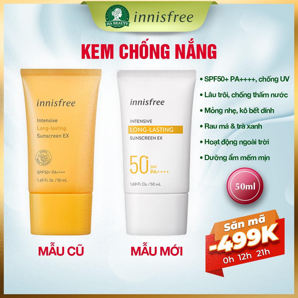 Kem chống nắng lâu trôi dưỡng ẩm innisfree Intensive Long-lasting Sunscreen EX SPF50+ PA++++ 50ml
