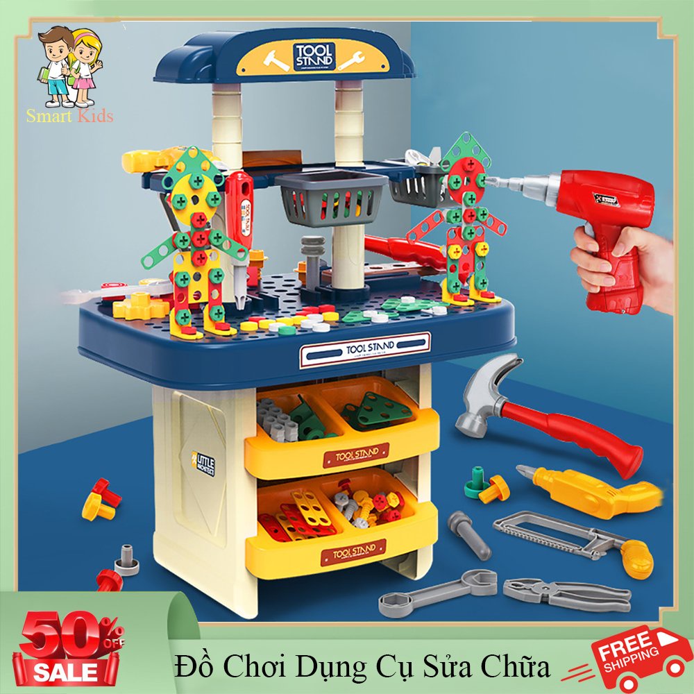 Đồ chơi trẻ em lắp ráp dụng cụ sửa chữa mô phỏng thực tế, bàn dụng cụ kỹ thuật kỹ sư cao cấp cỡ lớn cho bé.