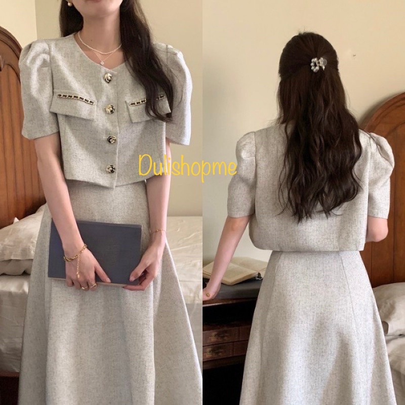 -Set Áo Váy Dạ Dáng Dài Siêu Sang Chảnh có ảnh thật