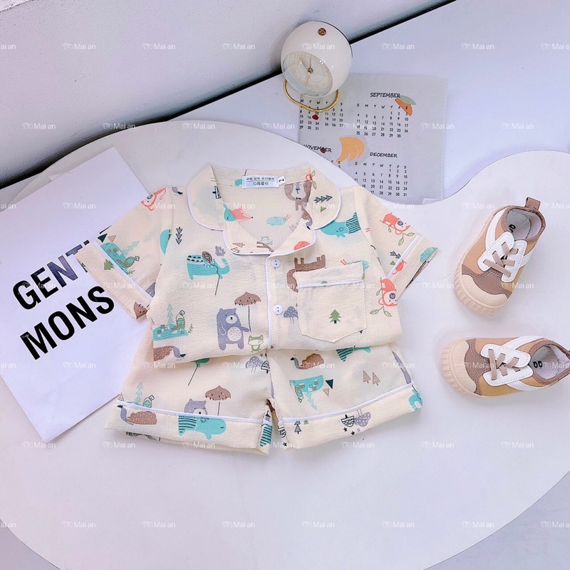 Pijama Cho Bé  GIN KIDS STORE Bộ Cộc Tay Pijama Cho Bé Cho Bé Trai,Bé Gái, Chất Liệu Pima, đũi, xốp, 10-22kg