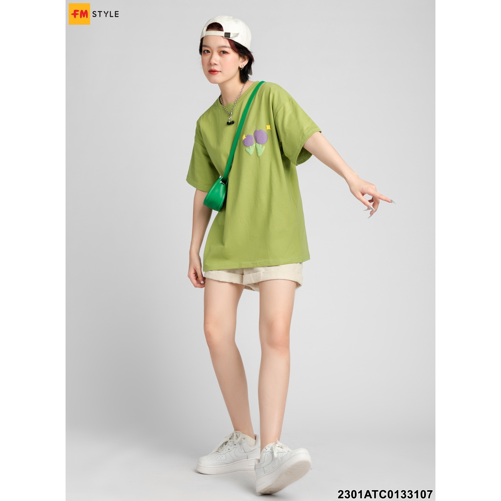 Áo thun nữ FM STYLE form rộng đẹp tay lỡ kiểu hàn quốc chất vải cotton mềm mịn hình in bông hoa dễ thương 23011053