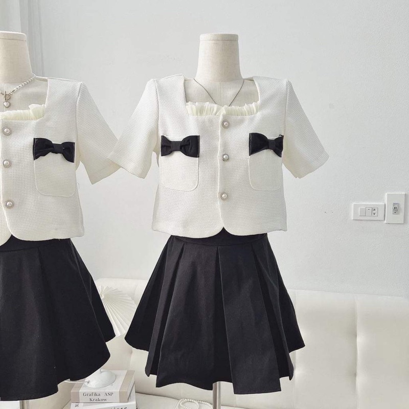 SÉT VÁY ĐẸP NHỨC NÁCH LUÔN Hàng thiết kế áo Túi Nơ mix Chân Váy Ngắn Xoè Siêu Xinh !!! Áo chất xốp gạo may