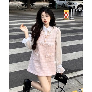 Set váy dạ hồng và sơmi