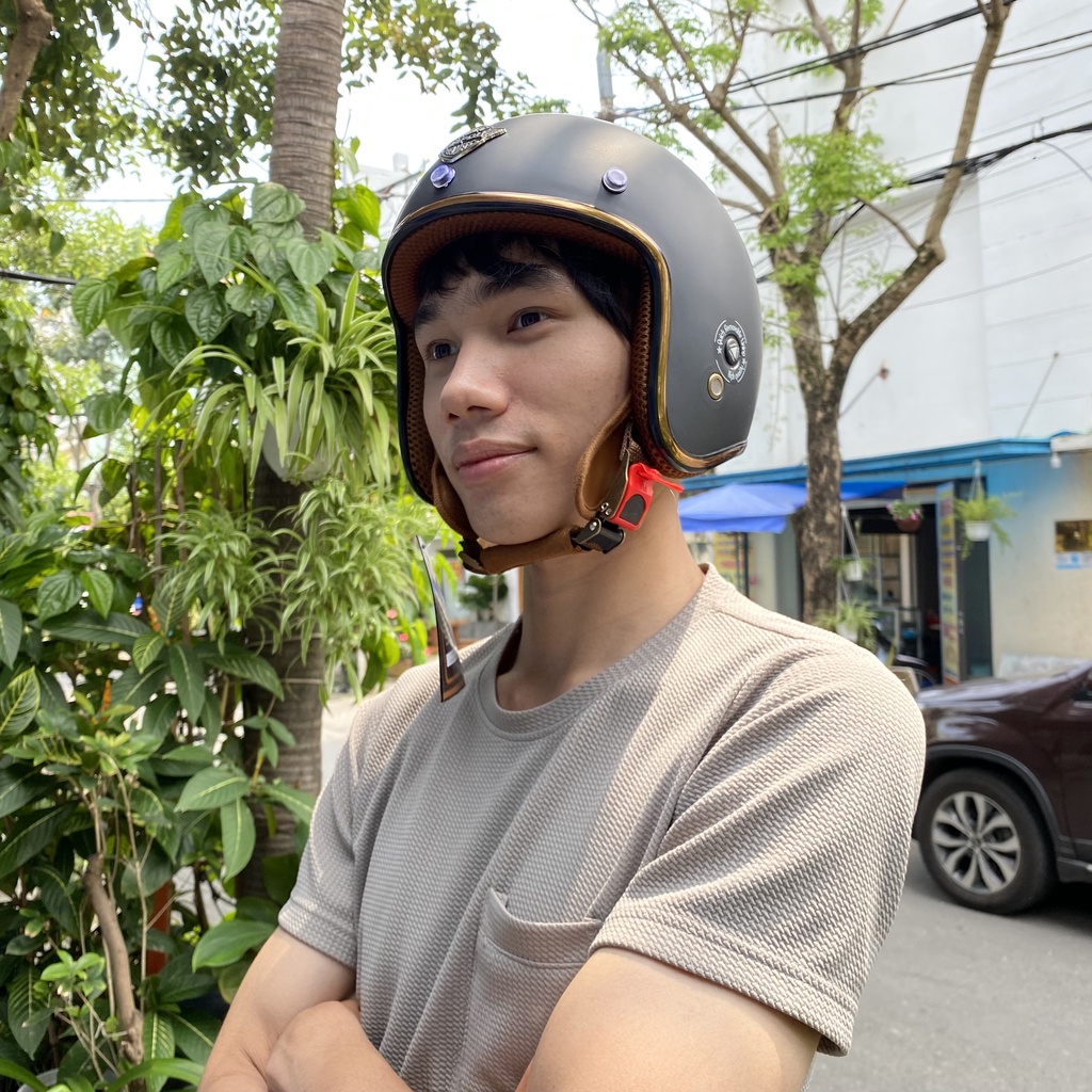 Mũ bảo hiểm 3/4 chính hãng màu đen nhám SH Napoli, nón freesize chất lượng kèm kính phi công, UV