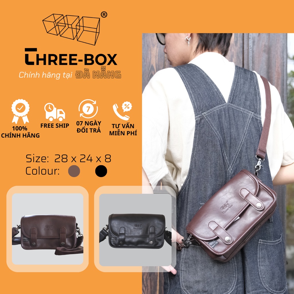 ThreeBox Túi đeo chéo da Unisex nam nữ thời trang chính hãng