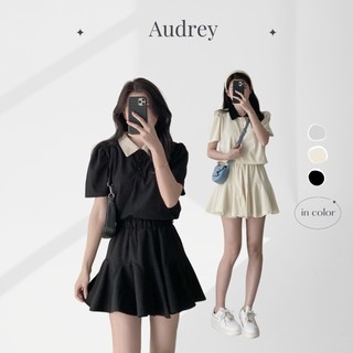 S031 set umi áo cổ polo kèm chân váy xòe audrey