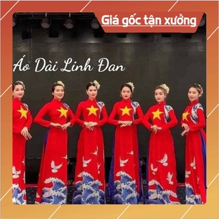 [Ảnh thật} Áo dài in 3D cờ đỏ sao vàng, đồng phục áo dài đỏ sao vàng - Áo Dài Linh Đan Tổng kho áo dài Đan Linh