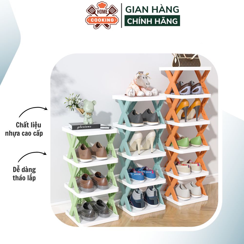 Kệ để giày dép thông minh chữ X tháo lắp gấp gọn, chất liệu nhựa cao cấp thiết kế 5 tầng, để đồ dùng gia đình trang trí
