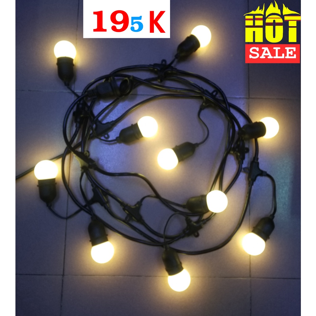 Dây bóng đèn trang trí dài 5m có 10 bóng LED 1w sáng VÀNG ẤM ( to bằng quả chanh tròn )