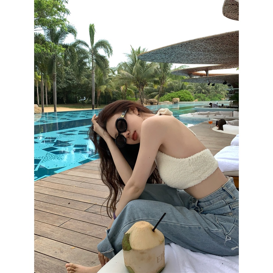 QADCOL Áo Hai Dây Ngắn Hở Lưng Màu Trắng Quyến Rũ Thời Trang Mùa Hè Cho Nữ