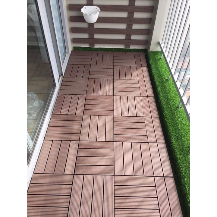 Combo 6 vỉ sàn gỗ nhựa composite trang trí ban công, sân vườn, nhà tắm, kit 30x30cm