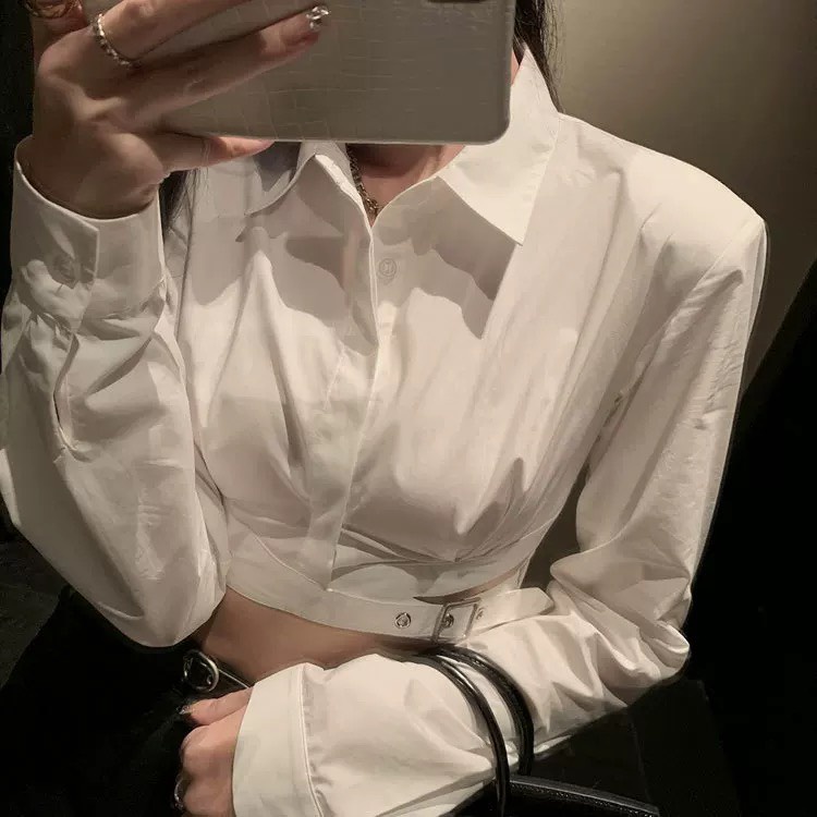 Áo sơ mi dài tay HAGA áo sơ mi croptop SM3L75