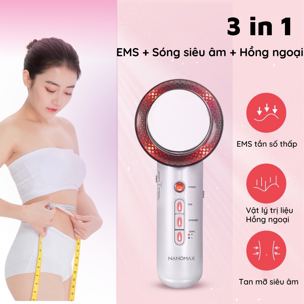 Máy Massage Giảm Mỡ Cầm Tay NANOMAX 3 Trong 1 Giảm Mỡ Bụng Đùi Mông, Công Nghệ Sóng Siêu Âm, Hồng Ngoại, Massage EMS