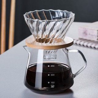 Bộ bình và phễu thủy tinh pha cà phê bằng giấy lọc, giá đỡ phễu bằng gỗ tròn 300 ml - 600ml