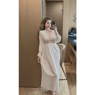 Đầm lụa latin phối ren, lụa latin, tay dài