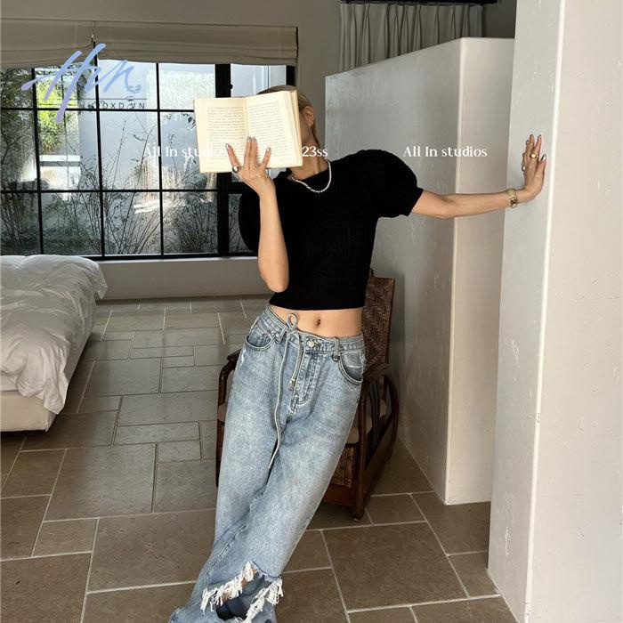 Áo Len Tay Ngắn Phồng Phong Cách Hàn Quốc Thời Trang Mùa Xuân Mới Năm 2023