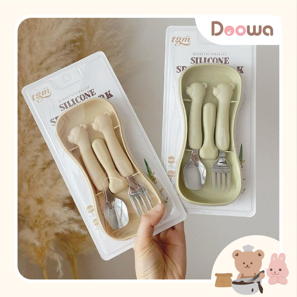 Set thìa dĩa Silicone SPOON & FORK cho bé chính hãng TGM - Made in Hàn Quốc |Thìa dĩa Silicon tập ăn cho bé