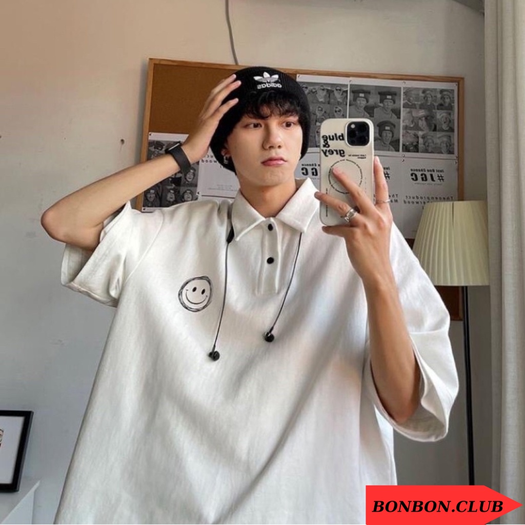 Áo Phông Polo Unisex. Áo Thun Localbrand Oversize  Nam Nữ Form Rộng Có Cổ Hoạ Tiết Mặt Cười Thương Hiệu BONBON.CLUB
