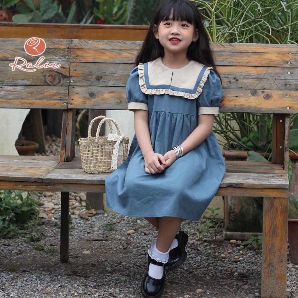 Váy bé gái cổ thủy thủ ROLIA chất vải Linen 100% tự nhiên thấm hút mồ hôi cực tốt V20 V18