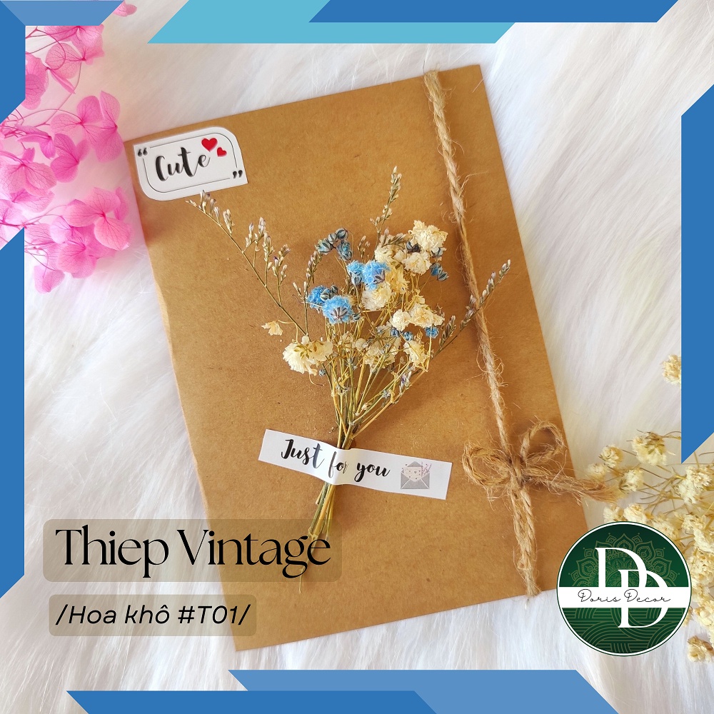 Thiệp giấy kraft hoa khô, tealight handmade làm quà tặng, trang trí hộp quà, quà tặng sinh nhật, valentine