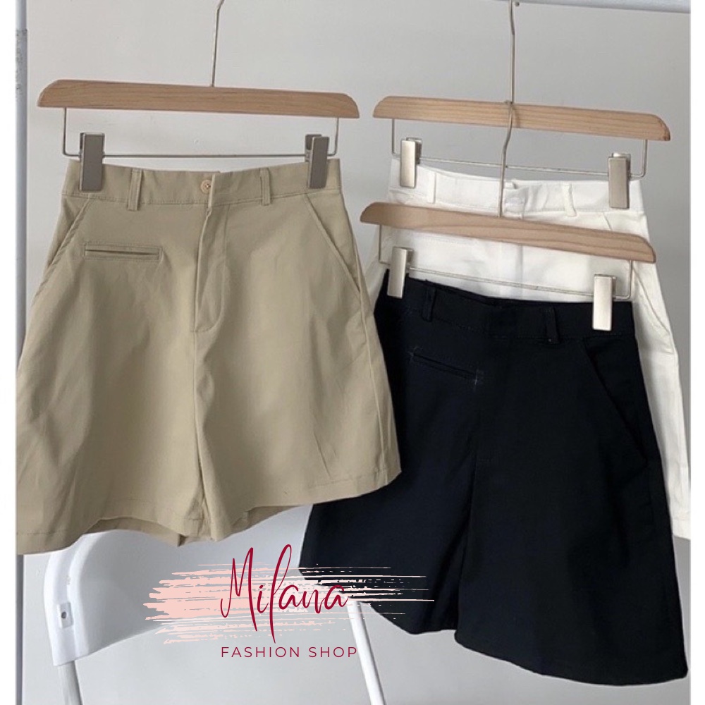 Quần short nữ ,quần đùi nữ ống rộng lưng cao màu đen màu be chất kaki cao cấp không phai phong cách ulzzan MIlana