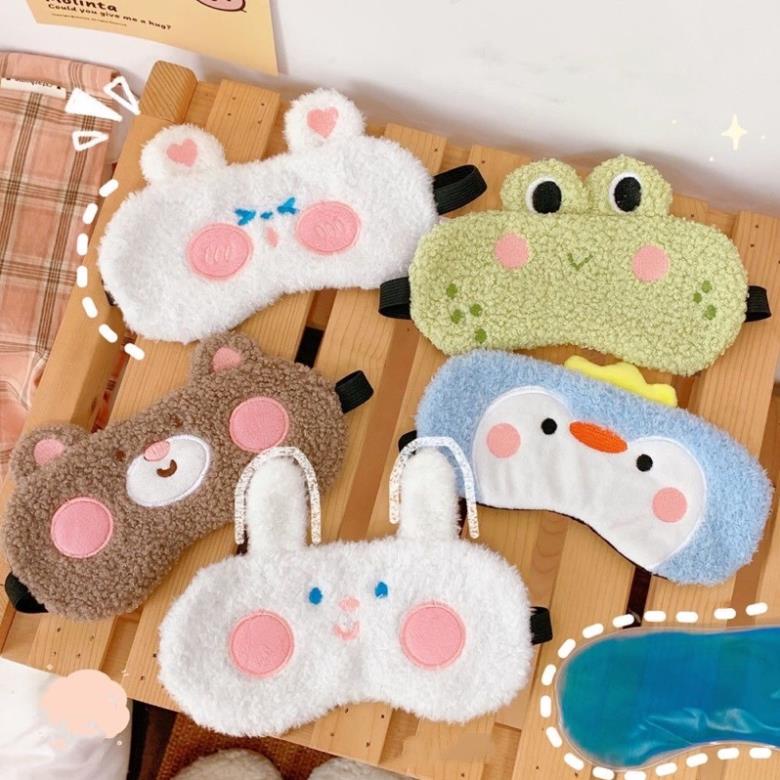 Bịt mắt ngủ vải bông hoạ tiết hoạt hình kèm túi gel