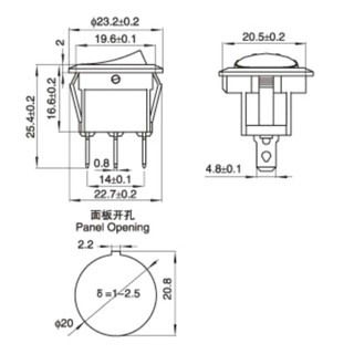 Công tắc bập bênh tròn 21mm 3 chế độ (On-Off-On) KCD1