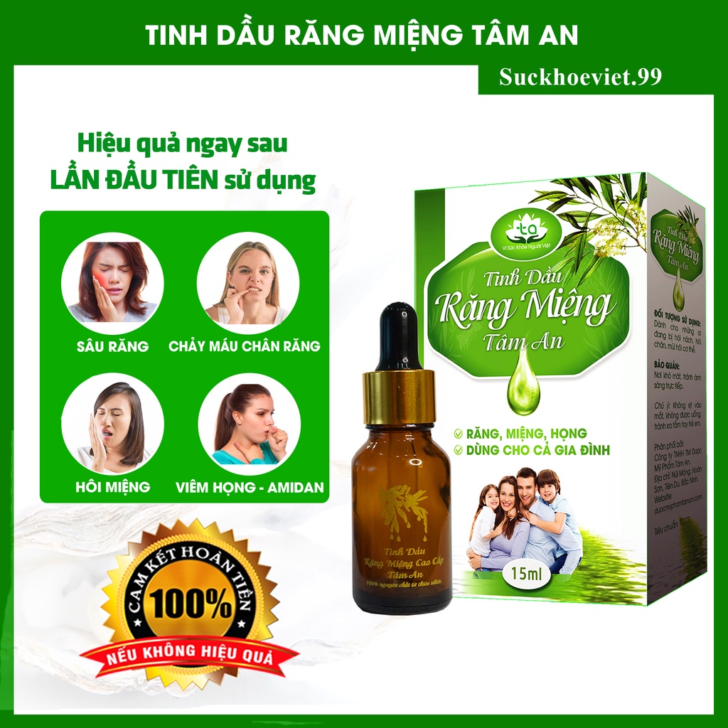 Tinh dầu răng miệng Tâm An hỗ trợ Sâu răng, ê buốt chân răng, hôi miệng, nấm miệng, viem họng, amidan. 100% tự nhiên