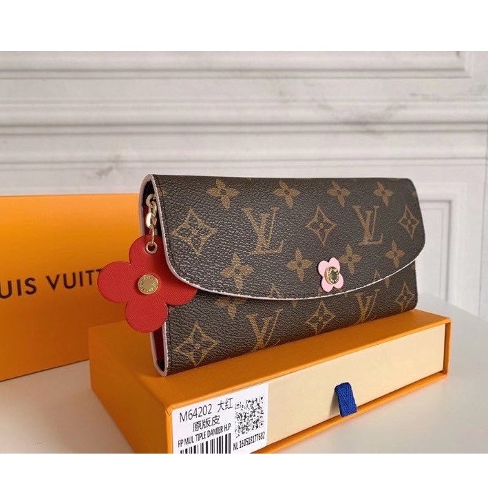 Ví Nữ Dài 100% Chính Hãng Louis Vuitton Họa Tiết Hoa Đỏ