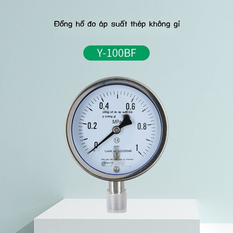 Y-100BF Đồng hồ đo áp suất chân không bằng thép gỉ 0-1.6MPa chống ăn mòn hơi nước phong vũ biểu