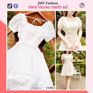 V3452 Váy đầm trắng ren hoa nổi dáng A cổ vuông tiểu thư [DVC&ACC] váy ren trắng dáng ngắn nữ tính
