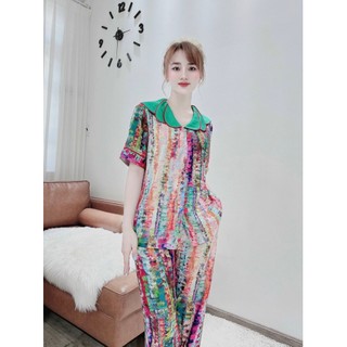 Bộ Đồ Mặc Nhà lụa latin cao cấp phối cổ 3 lá sang trọng