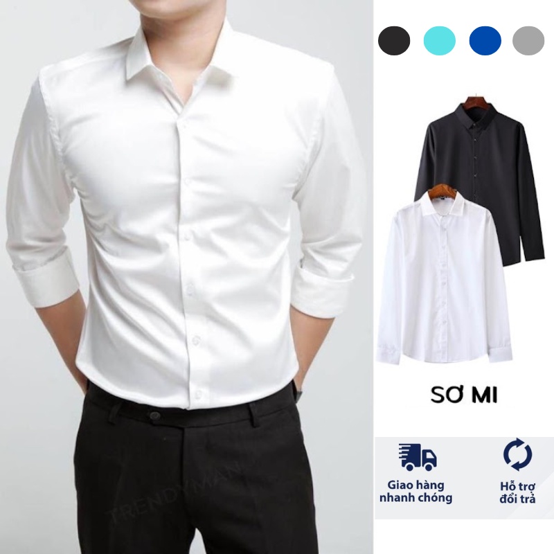 Áo sơ mi nam dài tay cao cấp kiểu dáng hàn quốc giá rẻ, dáng ôm cổ bẻ chống nhăn chống xù