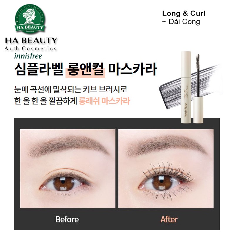 Mascara thuần chay làm dày dài cong mi innisfree Simple Label Mascara  7.5g